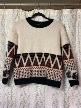 ADORA Fuzzy Patterned Geometric Sweater